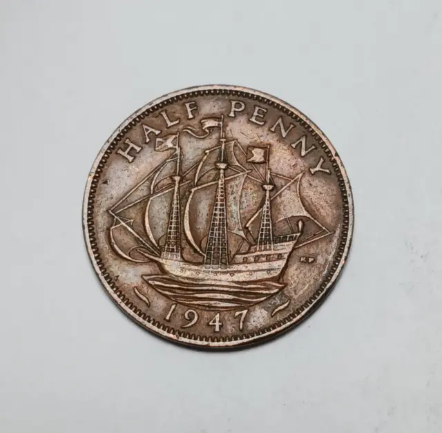 1947 Great Britain 1/2 Penny - Bronze Coin - Half Penny - George VI