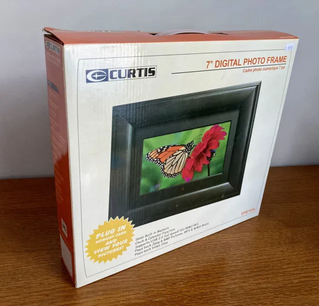 NEW Curtis DPB702A 7" LCD Digital Picture Frame WIRELESS REMOTE BLACK WOOD