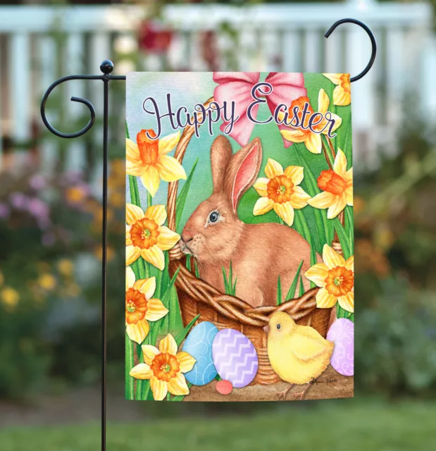 Toland Easter Basket Bunny 12x18 Spring Rabbit Daffodil Flower Garden Flag