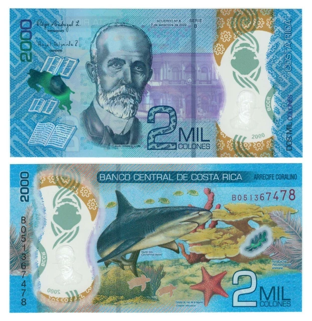 COSTA RICA 2000 Colones (7.9.2022) - Shark/Turtles/p-81b, B565b UNC £6. ...