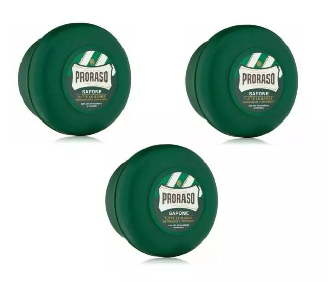 TRIPLE PACK Proraso Eucalyptus Menthol Green Shaving Soap Jar Bowl Pot 150ml x3