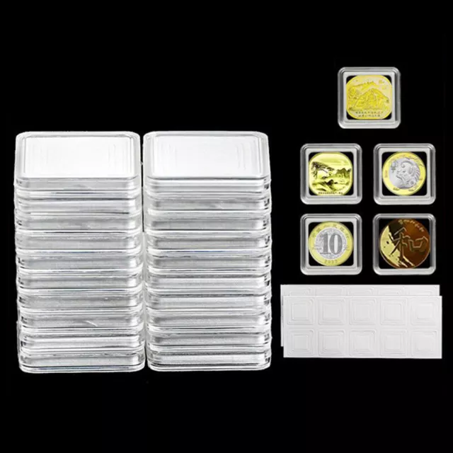 50x Square Plastic Clear Coin Capsule Box Storage Holder Display Case Collection