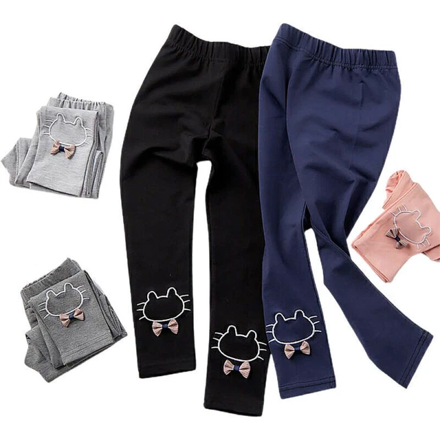 Pantaloni bambini bambine fiocco gatto leggings leggings elastici pantaloni per il tempo libero