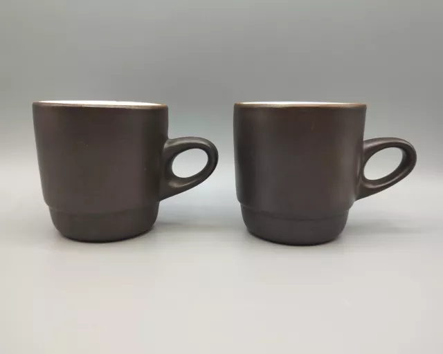 Vintage Heath USA Pottery Ceramics White Brown Mug Set of 2 Pair of Mugs