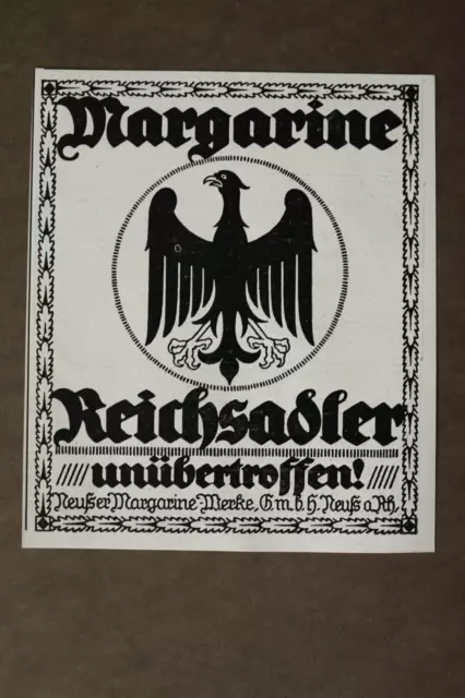 WIZ14a) Reklame Margarine Reichsadler Neuss Rhein Werke 1914 Werbung 10 x 11cm