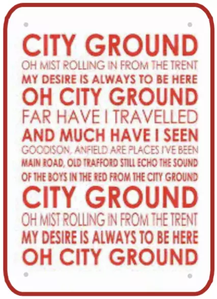 NOTTINGHAM FOREST CITY Ground Song Chant Metal Sign Plaque $8.93 - PicClick