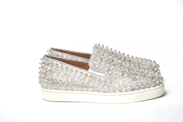 Christian Louboutin Metallic White Ab/Clear Roller Boat Flat Sneakers EU35 US5