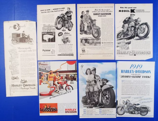 1949-53 HARLEY-DAVIDSON Motorcycle Package Truck, Hydra-Glide & Model K Ads