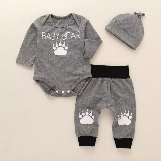 3PCS Baby Boys Romper Newborn Clothes Bodysuit Tops Pants Hat Set Infant Outfits