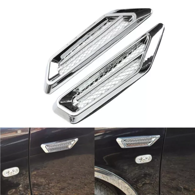 2x Plastic Chrome Car SUV Air Flow Fender Side Vent Decor Sticker Accessory HS