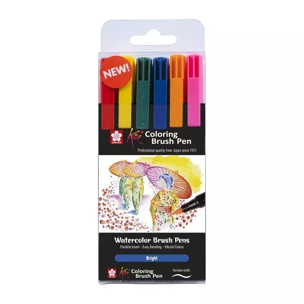 Etui de 6 feutres pinceaux Koi Coloring Brush Pen Bright colours Sakura