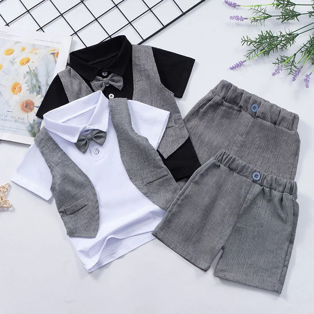 Gilet tuta da gentiluomo bambino t-shirt top fiocco set abbigliamento casual