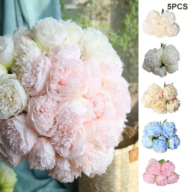 5 Heads Artificial Silk Large Peony Flowers Hydrangea Wedding Party Decor SWCB 2