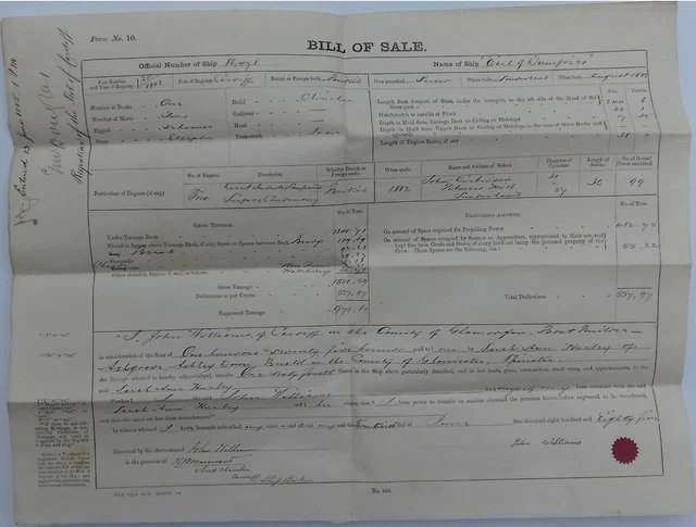 Rigged Schooner Earl of Dumfries Ephemera Cardiff 3 Sale Documents for 1885/1907