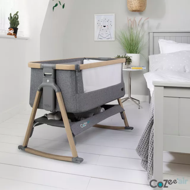 Tutti Bambini CoZee Air Bedside Rocking Crib, Oak & Charcoal