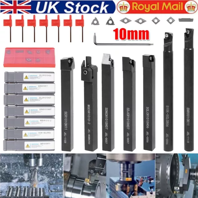 7 Set 10mm Shank Lathe Turning Tool Holder Boring Bar + 7 x Carbide Insert Blade