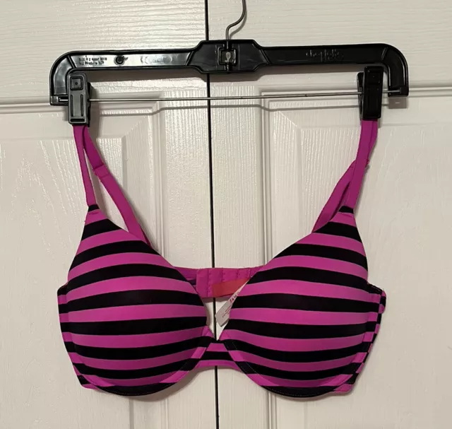 Victoria Secret Bra Push Up Sz 36D Underwire Striped Adjustable Straps