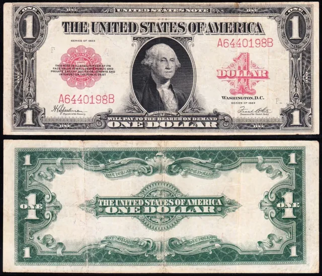 VERY NICE Bold & Crisp VF 1923 $1 "RED SEAL" US Legal Tender Note! A6440198B