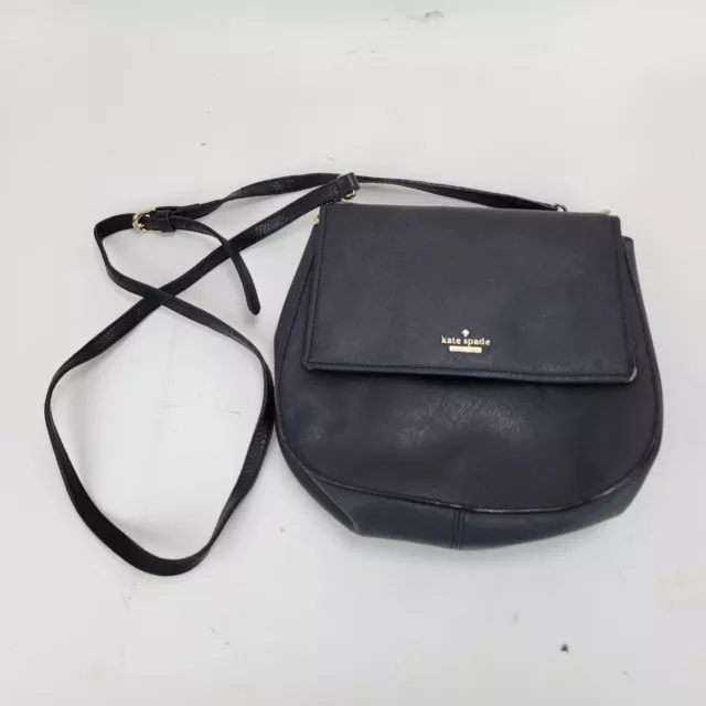 Kate Spade New York Small Round Flap Crossbody Bag Purse Black Leather PVC