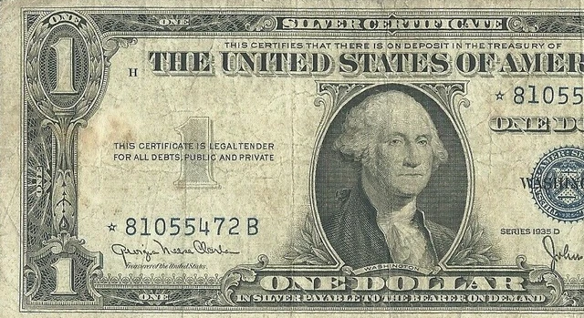 1935D Silver Certificate One Dollar Bill Blue Seal Star Note In Good Condition