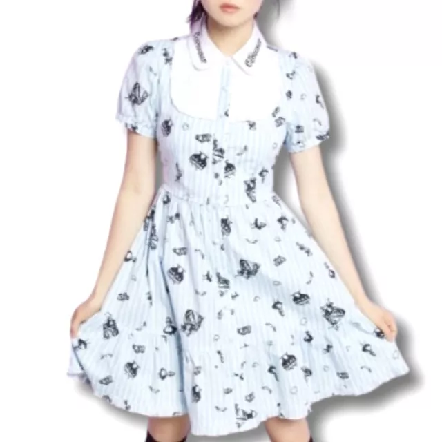 Disney “Curious Curiouser” Peter Pan Collar Alice In Wonderland Print Dress XS