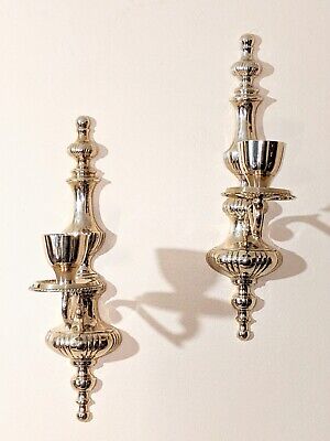 Vintage Pair Polished Brass Wall Sconces / Candle Holders Holds Tapers or Votive