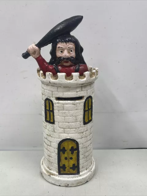 John Harper Cast Iron Mechanical Bank Giant Castle Tower Defends Coin Slot 1892