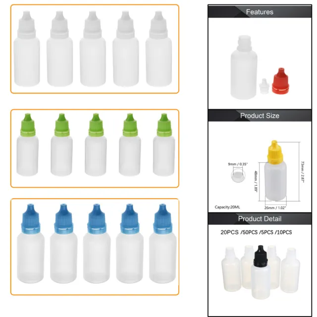 20ml Plastic Squeezable Dropper Bottle Empty Eye Liquid Bottle 5~50pcs CRC Caps