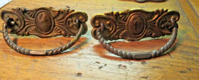 Lot 0F 2 Early Shabby Chic Dresser Drawer Pull Original Salvaged #31 Stamped