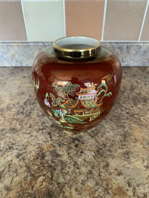 Vintage Carlton Ware Rouge Royale Lustre  Ginger Jar - 6” Tall