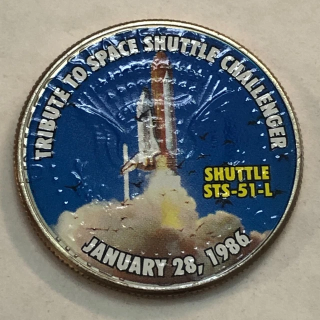 Colorized Kennedy half dollar TRIBUT TO SPACE SHUTTLE CHALLENGER 1/28/1986 #99