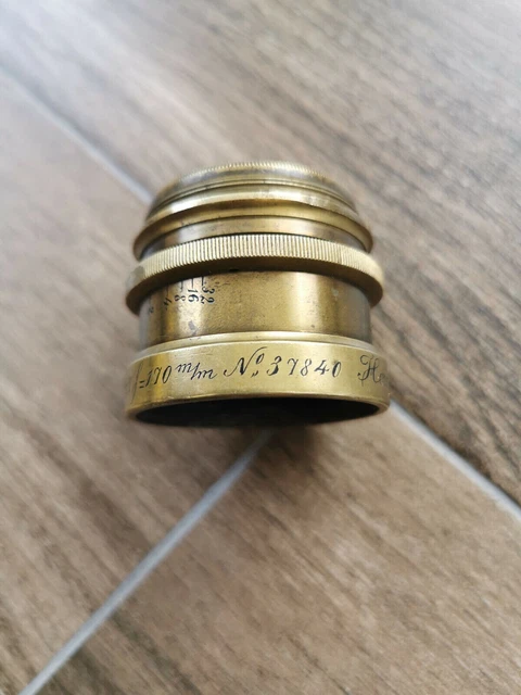 Antique HERMAGIS PARIS APLANASTIGMAT 1:7 f=170 mm. Brass Camera Lens (P26)