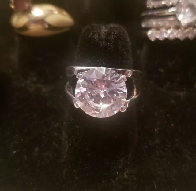 Vintage Size 6.5 Large Rhinestone Ring In Silvertone Big 90s Bling Faceted Glass