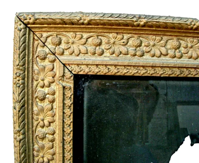 Cadre XIXème bois doré sculpté+verre ancien 45 X 53 cm Feuillure 35 X 42,5 cm