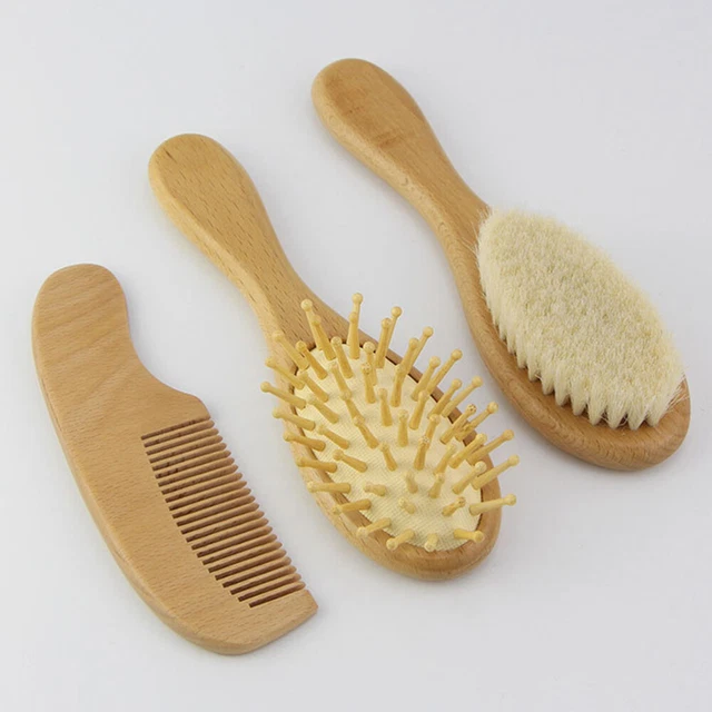 1 Set Baby Brush and Comb Hair Care Wool Hair Brush Wooden Hair Comb Baby