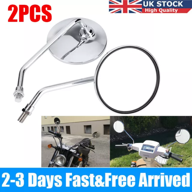 Motorcycle Rearview Mirrors Rear View Side Mirror 10mm Chrome Round Long Stem UK