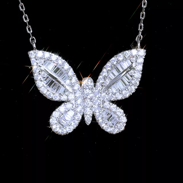 Gorgeous Butterfly 925 Silver Necklace Pendant Women Cubic Zircon Jewelry