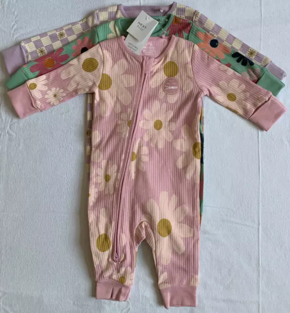 BNWT Baby Girls Pink Green Floral Footless Sleepsuits 6-9 months NEXT