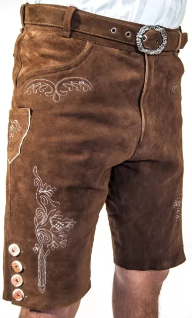 *Neu* Herren Trachten kurze Lederhose aus Ziegen Suede Leder Braun Gr.48