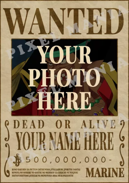 One Piece Wanted Póster Personalizado Impresión *TU IMAGEN/ARCHIVO* - Póster A3