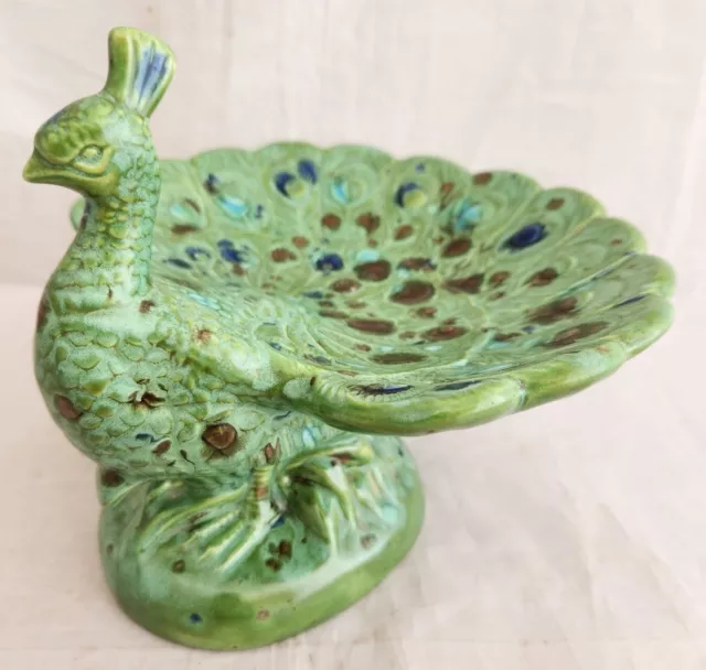 Vintage Holland Mold Ceramic Peacock Candy Trinket Soap Dish Home Decor 7"