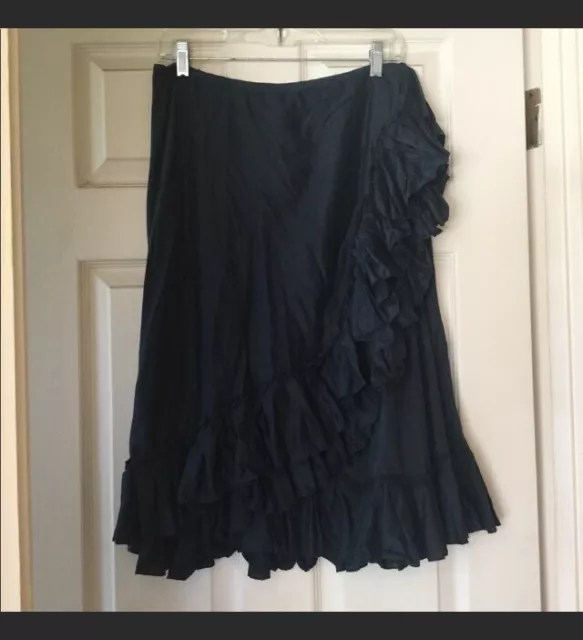 DKNY Donna Karan New York wrap around ruffle skirt blue 14