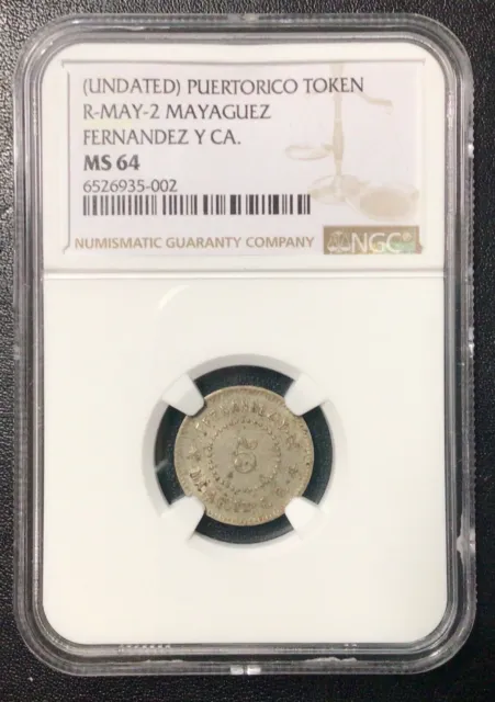 Puerto Rico “Fernández Y Ca” 5 Centavos Rare Token Ngc Certified!