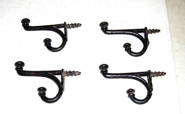 Set of 4 Antique Cast Iron Double Acorn Tip Coat Hat Hook Screw Back