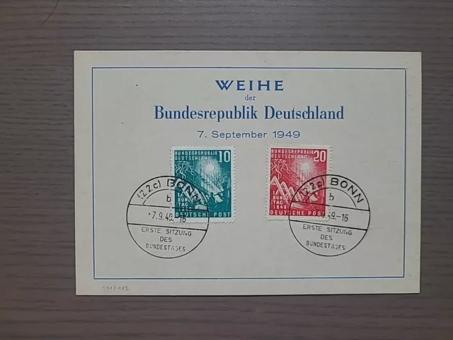 Bund Mi-Nr. 111-112, FDC, 1. Bundestagssitzung 1949