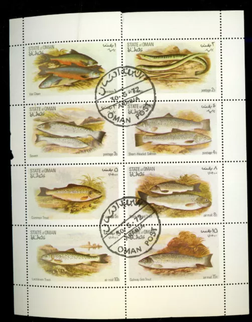 1972 State of Oman mini-sheet stamps: Fish, Air Mail CTO  Cinderellas