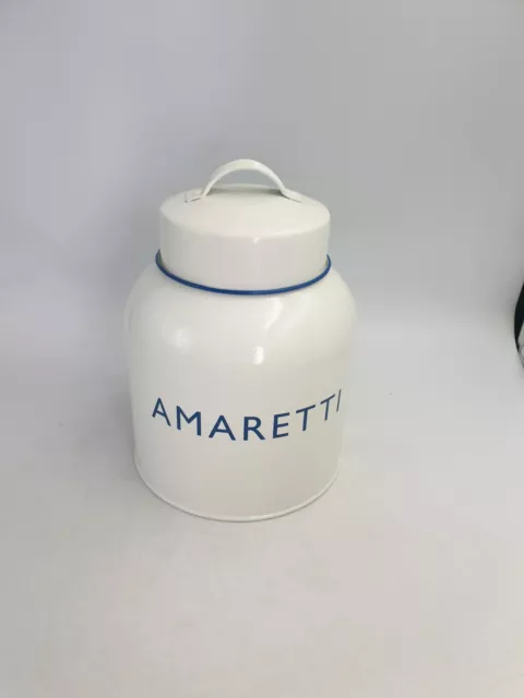 Amaretti Biscuits Large Off White Enamel Kitchen Storage Lidded Jar Blue Trim