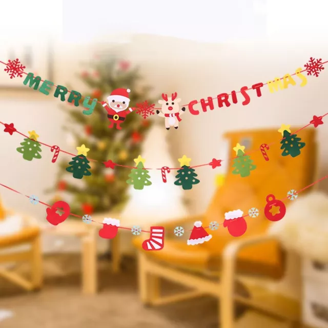 DIY Indoor Party Santa Ornaments Xmas Banner Christmas Flag Hanging Bunting