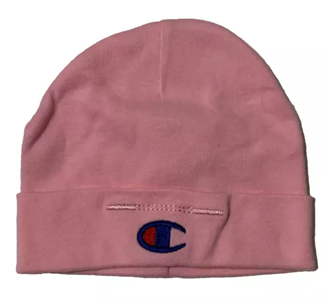 Champion Hat Pink Baby Girl Beanie Athletic 100% Cotton Designer Size 0-6 Months