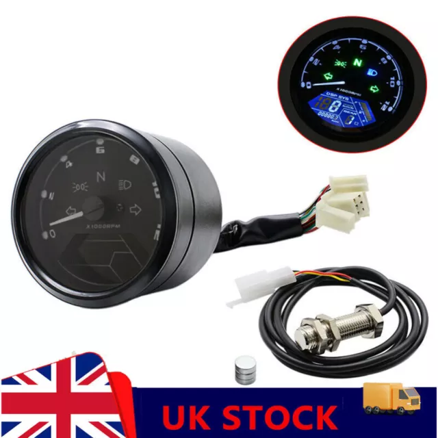 Digital LCD Motorcycle Speedometer Odometer Speedo Meter Gauge 12000RPM 8-18V UK
